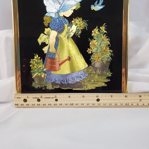 VTG 1951 Holly Hobbie Foiled Picture Tinsel Wall Art With Gold Frame Americana - Picture 10 of 16